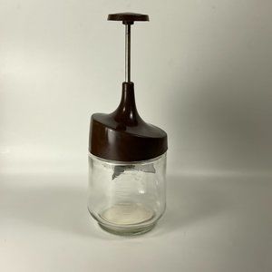 Vintage Gemco Glass Hand Press Nut Food Chopper Dicer Brown Top Retro USA
